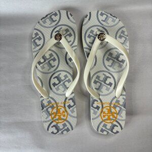 NWOT Tory Burch Women's Size 6 Flip Flops New Ivory Mixed Logo